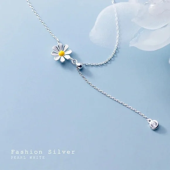 Flower Daisy sterling silver necklace adjustable design floral jewelry - Picture 2 of 9